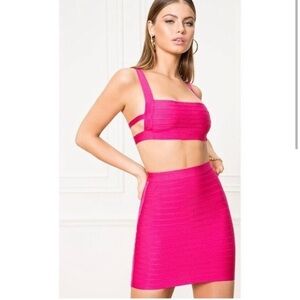 Superdown Julia bandage top skirt hot pink fuchsia two piece set M